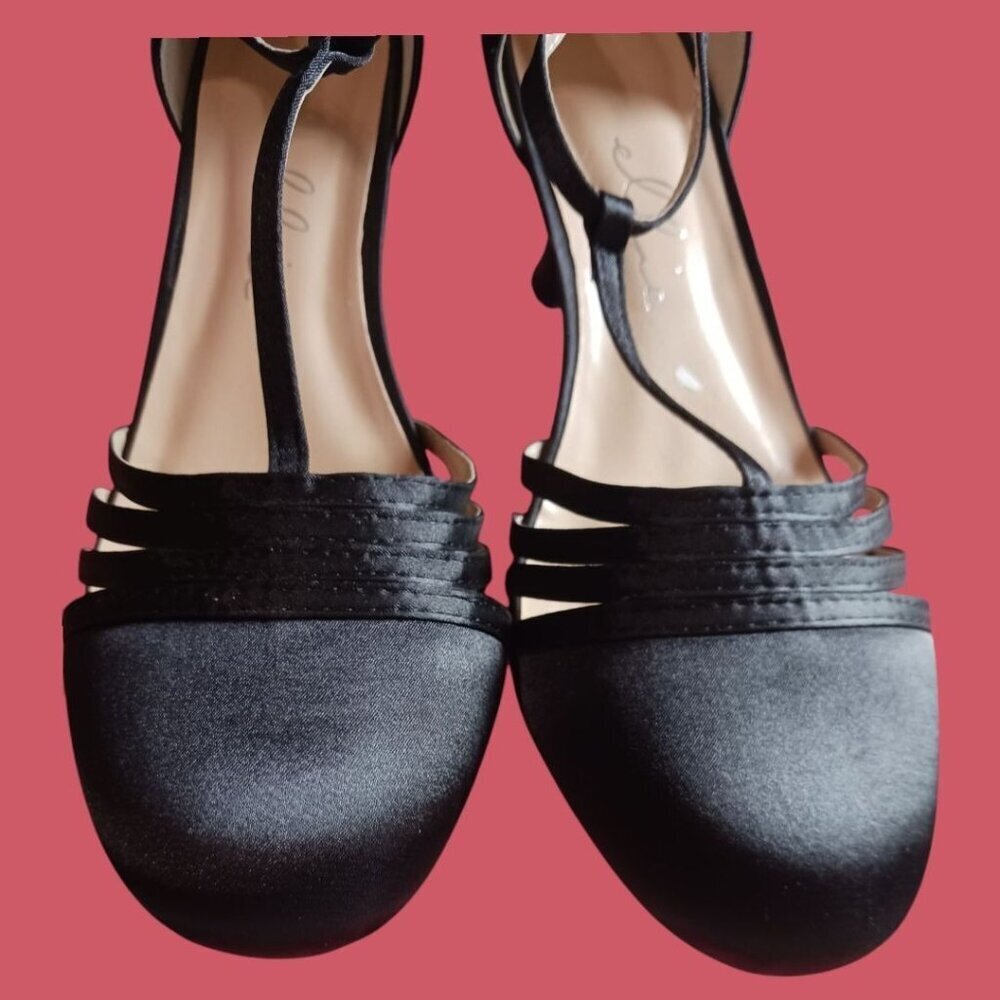 Ellie 254 lucille dress pump Satin T-Strap Shoes With Low Heel Black Size 12 - Picture 9 of 12